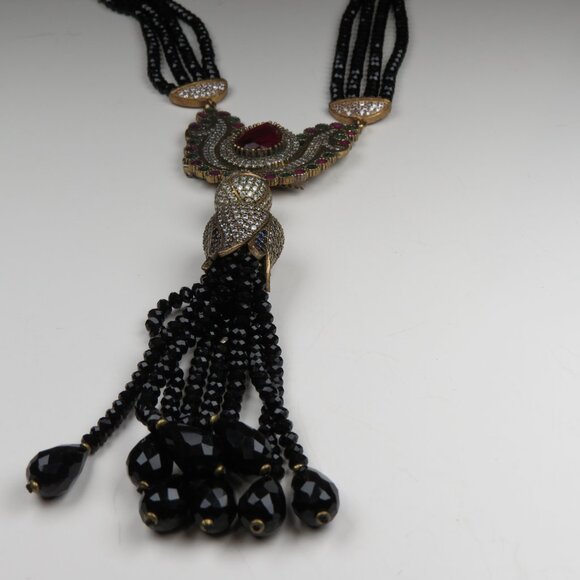 Faceted Black-Green -Red Onyx Necklace Hand made 36" long - Picture 5 of 11